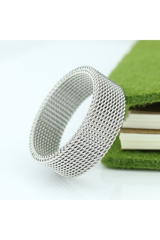 Chavin Bayan Erkek Esnek Gri Çelik Örgü Yüzük N48 Beyaz