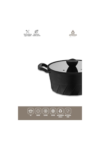 Vento 7 Parça Döküm Titanyum Kaplama Tencere Tava Seti Siyah Siyah