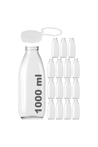 Afracam Süt Ayran Şişesi Şeffaf 1000 Ml Kapaklı Cam Şişe 15 Adet