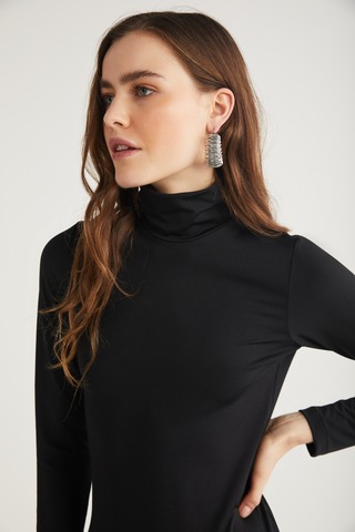 Ethıquet Katja Kadın Vücudu Tamamen Saran Slim Fit Dar Kesim Dik Yaka Midi Boy Siyah Elbise