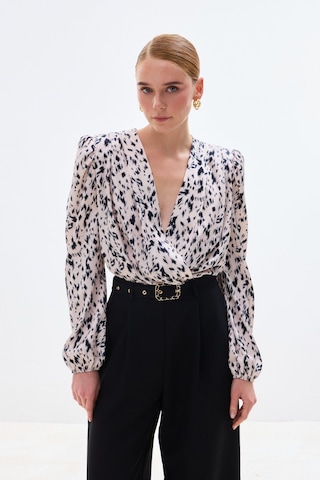 Sateen Kruvaze Bodysuit Bluz - Ekru-136748 Ekru