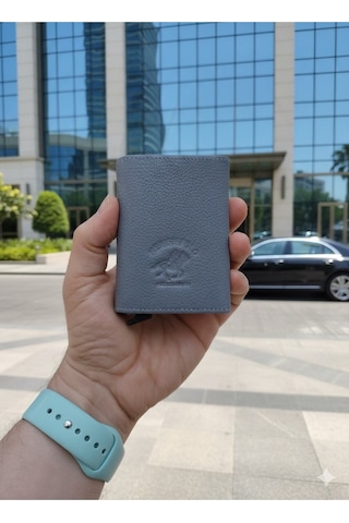 Newish Polo Mekanizmalı Rfid Özellikli Cüzdan Kredi Kartlık - Hakiki Deri Gri