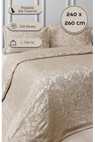 Yatak Örtüsü Seti Jakarlı Estela Bej