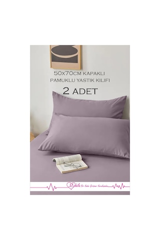 2 Adet Lüks Pamuklu Yastık Kılıfı 50x70 Kapaklı Model, Pamuklu Yastık Kılıfı Lila