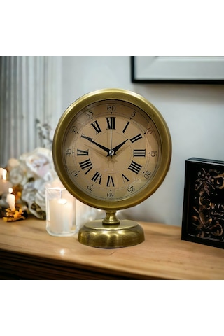 Eskitme Gold Metal Ofis Salon Otel Masa Saati 25*20 cm V1
