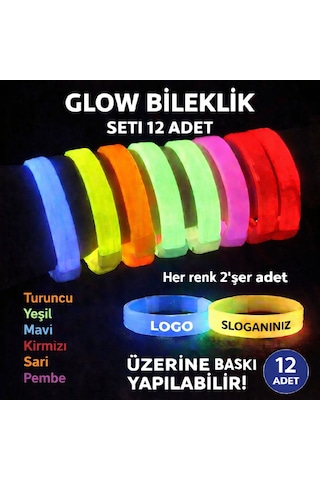 Glow Kalın Bileklik 12 Li Set Baskıya Uygun Renkli Model 5224 Diğer