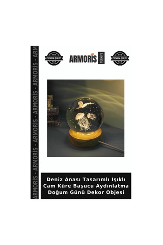 Deniz Anası Tasarımlı Işıklı Cam Küre Başucu Aydınlatma Doğum Günü Dekor Objesi Çok Renkli