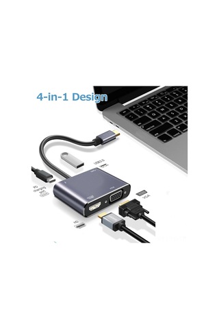 Skycity Type-c 4'lü Hub: Hdmı 4k, Vga 1080p, Usb3.0 5gbps Ve 100w Pd, Alüminyum Gövde