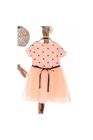 Puantiyeli Somon Doğum Günü Ve Özel Günler İçin Kız Çocuk Tüllü Elbise 2-7 Yaş Aralığı SOMON