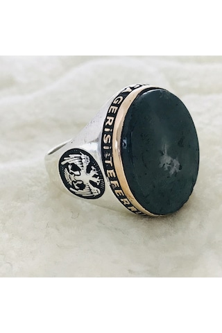 Koyu Yeşil Taşlı 925 Ayar Gümüş Erkek Yüzük