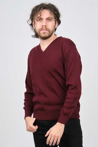 Ateş Triko Erkek V Yaka Düz Kazak 6091026 Bordo Bordo