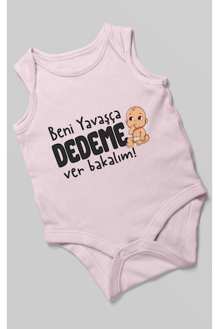 Morivokids Beni Yavaşça Dedeme Ver Bakalım Sıfır Kol Bebek Body %100 Pamuk Bebe Pembe