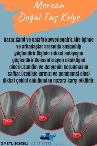 Sertifikalı Mercan Doğal Taş Kolye Özel Tasarım Çok REnkli