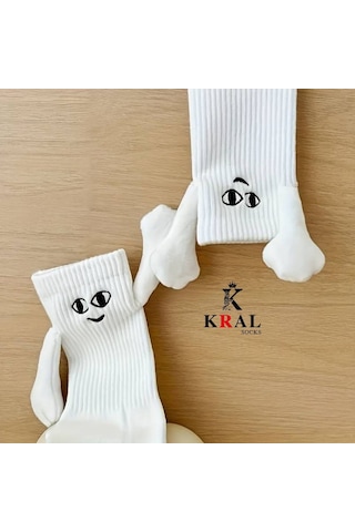 Kadın - Erkek Beyaz Mıknatıslı El Ele Tutuşan Çorap 1 Adet Kadın Beyaz
