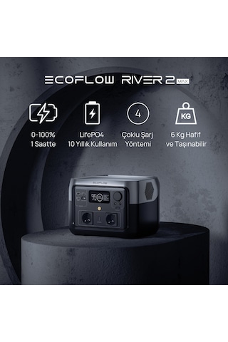 EcoFlow - RIVER 2 Max Taşınabilir Güç Kaynağı - 512Wh Kapasite, 2X500W (X-Boost 1000W) Çıkış