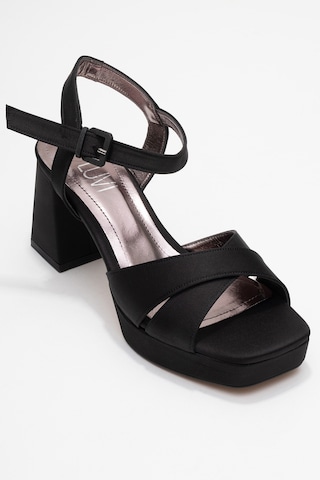 Luvishoes Lisbon Siyah Saten Çapraz Bantlı Kadın Platform Topuklu Ayakkabı Saten Siyah