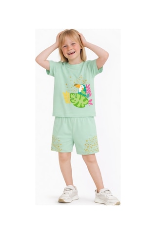 Name Baby & Kids Kız Çocuk Şortlu Yazlık Pijama Takımı - Kuş Nbk-6143 Mint