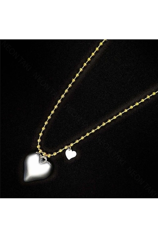 Xxx Kalp, Top Zincir, Paslanmaz Kolye 101, Kalp Silver Renk Zincir Altın Renk Altın