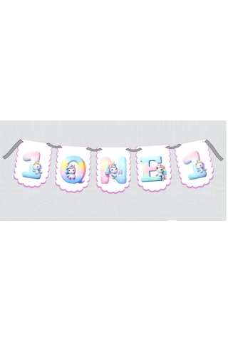 Unicorn Konsept One 1 Yaş Doğum Günü Süsü Banner Happy Birthday
