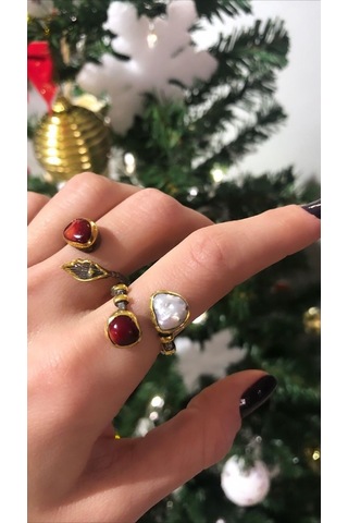 Mercan Yaprak Motif Otantik Gümüş Yüzük