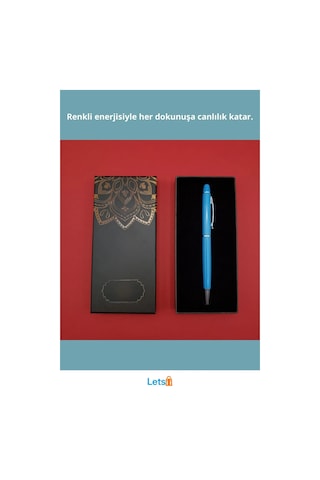 Mandala Desenli Kutu İle Şık Turkuaz Tükenmez Kalem Çok Renkli