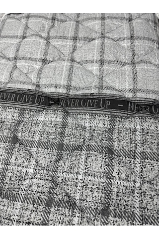 Clasy %100 Pamuk Ranforce Tek Kişilik Yorgan Çift Taraflı Gri Ekose Çiçek Desenli Gri