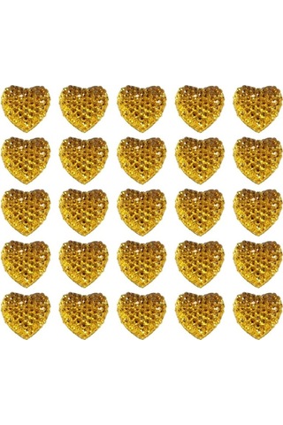 Polyester Kalp Fiyonk, 1,3 Cm - 25 Adet - Altın 1+