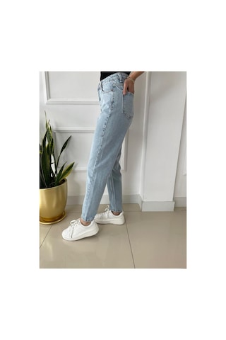 Woddi Lamina Mavi Kar Yıkama Yüksek Bel Mom Jeans Boyfriend 1 Beden Büyük Alınız Taş1