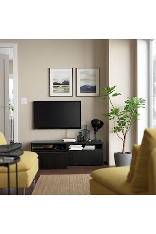 Tv Sehpası, Venge, 120x42x39 Cm, Lappvıken, Fren Raylı Meşe
