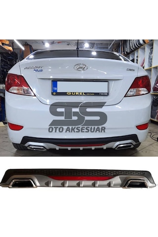 Hyundai Accent Blue Difüzör Arka Tampon Eki 2 Egzoz Çıkışlı Gri Reflektörlü