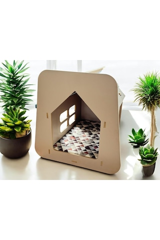 Caramel Kedi Köpek Evi Yıkanabilir Kumaş Minderli 30 x 50 CM