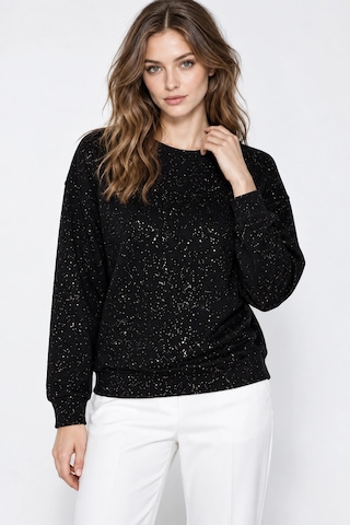 Mevese Yaldız Baskılı Zincirli Ve Fularlı Kadın Oversize Modal Sweatshirt - Siyah