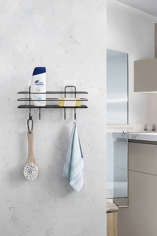 Siyah Yapışkanlı Banyo Rafı Mutfak Rafı Çok Amaçlı Askılı Düzenleyici Organizer Paslanmaz Şampuanlık Siyah