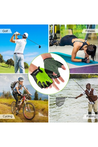 Yuntech01 Yeşil L Beden Sbr Ve Silikonlu Yarı Parmak Antrenman Eldiveni - Dayanıklı, Nefes Alıcı, Kaymaz Önleyici - Bisiklet, Ağırlık Çekme İçin Yeşil