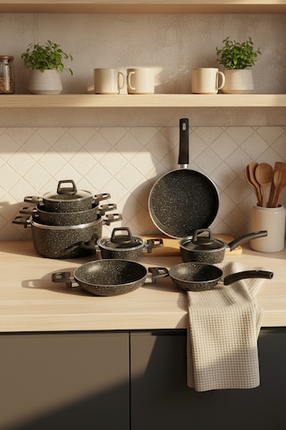 Bernardo Anita 13 Parça Tencere Seti Siyah Siyah