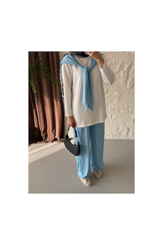 Moonsc Kadın Şal Yakalı Yumuşak Dokulu Kumaş Eşofman Takım Mavi