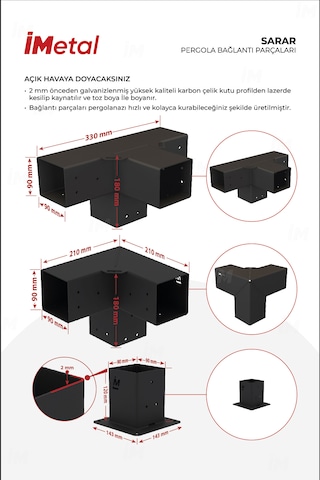 Sarar İki Bölümlü Hazır Ahşap Pergola Seti 85x85mm Ahşaplar Dahil