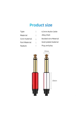 5 Metre 6.35 Mm To 6,3 Mm Mono Çivi Jack Mikrofon Gitar Kablosu