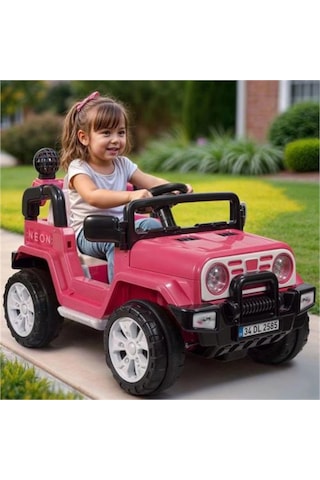 Dolu Neon Uzaktan Kumandalı Akülü Araba 12 V Pembe
