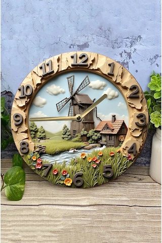 Pastoralcraft 3d Görünümlü Doğal Ahşap Duvar Saati, Akar Mekanizma Sdw266 Renkli