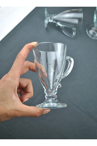 Rich Cam 6'lı Kulplu Çay Bardağı Kupa 130 Ml Ayaklı Kahve Bardağı-kuğu Model Şeffaf