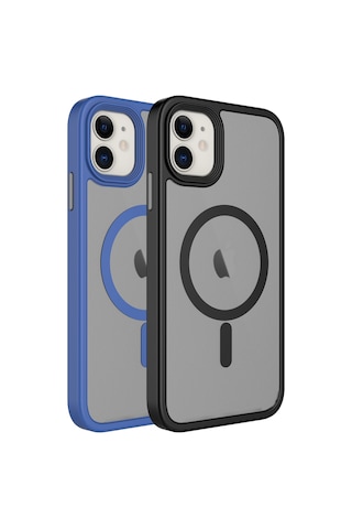 Apple Uyumlu iPhone 12 Kılıf Mat Arka Yüzey Wireless Şarj Özellikli Zore Flet M-safe Kapak Lacivert