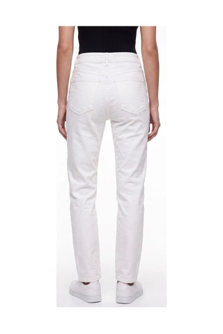 CEMO Kadın Yüksek Bel Mom Fit Düz Paça Jean Pantolon Beyaz