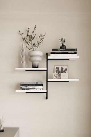 Aju 4 Katlı Duvar Rafı Metal Çerçeveli Dekoratif Kitaplık Ve Raf Ünitesi Modern Ve Minimalist Tasarıım Siyah