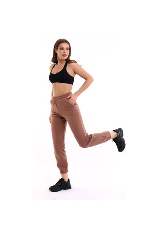 Winmoda34 Kadın Üç İplik İçi Şardonlu Polarlı Eşofman Altı Jogger Rahat Kalıp Bej