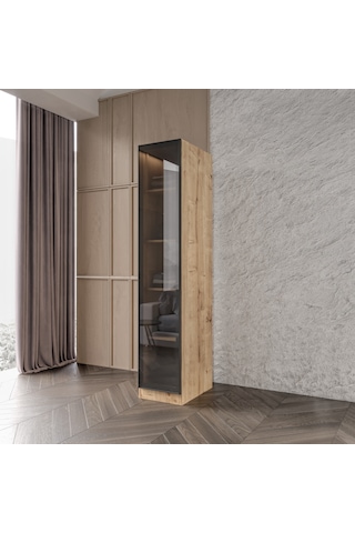 Kayra Füme Camlı Cok Amaclı Dolap Tamamı Mdf Safir Meşe