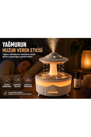 Ufo Yağmur Efektli Hava Nemlendirici Ultrasonik Buhar, Sessiz Çalışma, 7 Renk Led Işık, Zaman Ayarlı 2h/4h/8