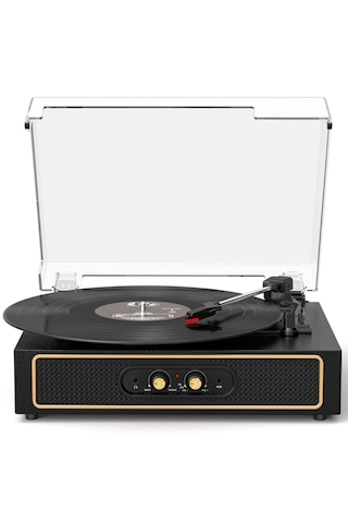 Nostaljik Ahşap Kasa Siyah Pikap Bluetoothlu Bas Ve Tiz Kontrollü 33-45-78 Lik Plaklar