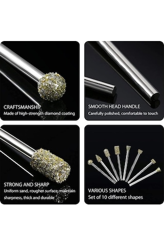 Pazly Ve Uçlu Taş Seti Şaftlı Metal İşleme Geeroyoo Elmas Döner Alet 3mm 20 Adet - Mz