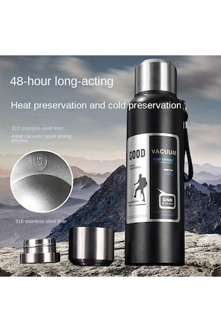 Zyzqstore Paslanmaz Çelik Vakum Yalıtımlı, Taşınabilir 2 L Siyah Büyük Kapasiteli Termos Siyah